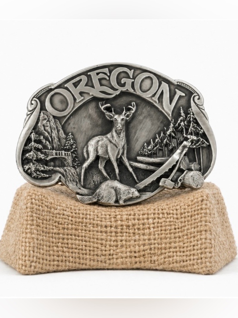 Vintage 1984 Pewter Oregon Belt Buckle W-23